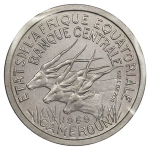 Cameroun - Afrique équatoriale - 1 franc 1969 ESSAI aluminium - scellé FDC KM.E7 - Picture 1 of 2