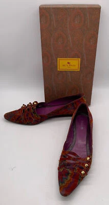 Etro Womens Red Orange Blue Suede Pointed Toe Loafer Flats sz 38 us 8 - Image 1 of 4
