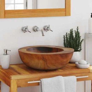 vidaXL Bathroom Basin, Vessel Sink, (16.3"-17.7")x(11.8"-13.8")x4.5" Solid Teak - Picture 1 of 12