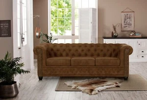 3-Sitzer Sofa cognac, Luxus-Microfaser Lederoptik, Polyätherschaum, handgefertig - Bild 1 von 8