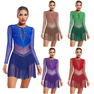 Damen Rundhals Langarm Lyrisch Tanzkleid Eiskunstlauf Tanzkostüm - Bild 1 von 74