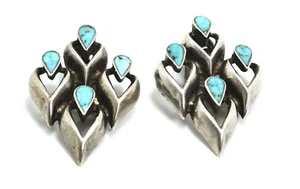 Vintage Silver & Turquoise Clip On Earrings - Picture 1 of 5