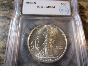 1943-S WALKING LIBERTY HALF ICG MS64    2101 - Picture 1 of 2