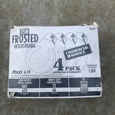 Abco A-19 25W 130V Frosted Light Bulbs (4) NOS - Image 1 of 3