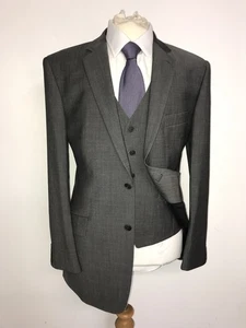 TED BAKER - Herren 3-teiliger unifarbener grauer Wollanzug - 46 lang - W40 L33 - WUNDERSCHÖN - Bild 1 von 13