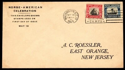 US #620/621-1 FDC Norse American. 1st Roessler Cachet, Wash DC. (CV $330) - Image 1 of 2