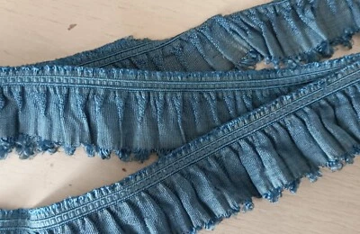 Ancien galon froncé en rayonne bleu largeur 4cmx 5m - Photo 1/2