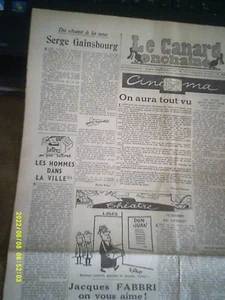 1958 JOURNAL CANARD ENCHAINE DU CHANT A LA UNE BORIS VIAN SERGE GAINSBOURG - Imagen 1 de 3
