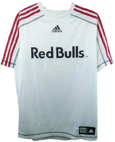 New York Red Bulls MLS Adidas Soccer Jersey White w/ Red Stripes Shirt Men's XL Cover