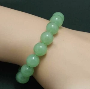 9 inch 10MM Natural Light Green Jade Round Gems Beads Stretch Bangle Bracelets - Picture 1 of 3