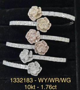 10k Gold 1.76 Baguette Cut Flower Natural Diamond Bracelet R Y W Size: 7 Bangle - Picture 1 of 1