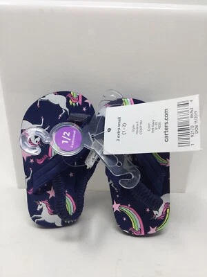 Carter's Baby Shoe Size 2 X-Small (1-2) Navy Blue Unicorn Flip Flops Sandals - Image 1 of 4