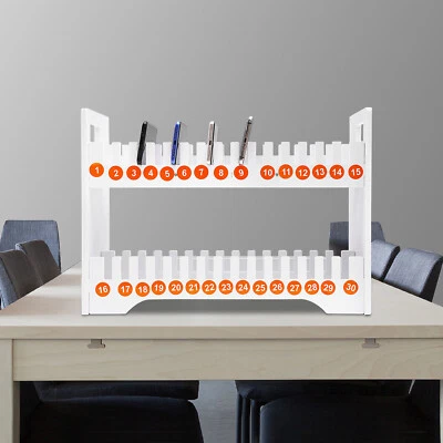 Caja de almacenamiento organizadora de escritorio con soporte para teléfono celular de madera de 30 rejillas para aula fuera Foto 1 de 4