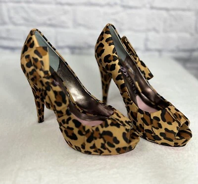 PARIS HILTON Stiletto Heels Shoes Leopard Print Peep Toe 6M Destiny Platform EXC - Image 1 of 4