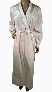 Donna Richard Pink Velour Wrap Robe Size L Floral Applique Collar Satin Belt New - Picture 1 of 17