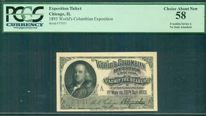 1893, Columbian Expo Ticket, Franklin Series A, PCGS 58 Choice About New - Picture 1 of 2