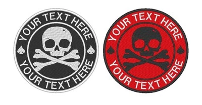 Custom Embroidered Skull Crossbones Motorcycle Biker Sew on Round Patch CP-27 - Image 1 of 4