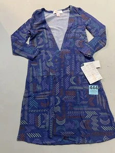 LuLaRoe Kids Sariah Duster Long Cardigan Sweater Size 4 Blue Shapes School #444 - Picture 1 of 3