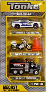Tonka ¡CONSTRUIDO PARA DURAR! DIE-Cast 3 patrulla patrulla, moto pol, extinción de tanques - Imagen 1 de 1