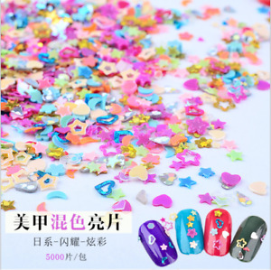 5000PCS Mixed Heart Star Flower Sequins Decals Nail Art DIY Glitter Stickers 3mm