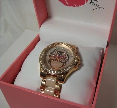 NUEVO CON ETIQUETAS $125 Betsey Johnson Mujer BJ00246-10 Pantalla Analógica Cuarzo Oro Rosa Reloj  Foto 1 de 3
