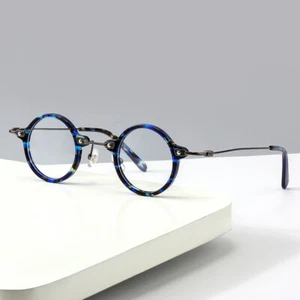 Montatura occhiali retrò piccola rotonda moda acetato lenti trasparenti - Foto 1 di 31