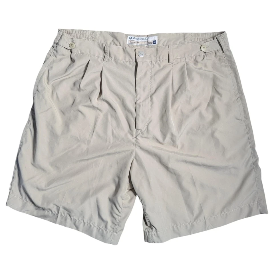 Pantalones Cortos Weekender Para Hombre 38 Frontales Planos Microfibra Plisados Bolsillos Informales Exterior Foto 1 de 4