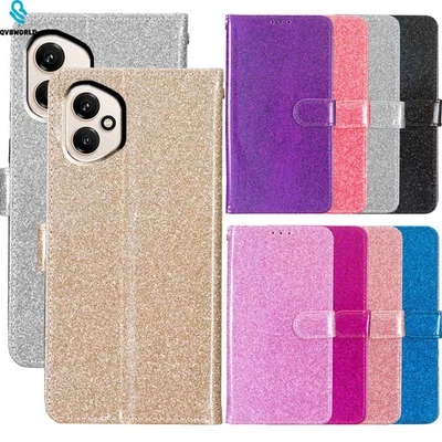 Solid Color Glitter Wallet Case Phone Cover for Huawei P50 P40 P30 P20 P10 Y5P - Image 1 of 4