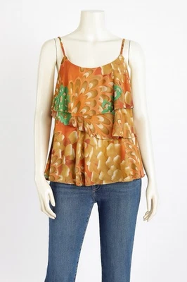 Camiseta sin mangas Forever 21 L de gasa en capas con estampado retro abstracto forrada en naranja verde  Foto 1 de 4