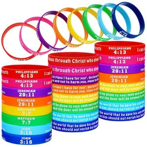 48 Pcs Bible Verses Bracelets Motivational Christian Bracelets Bulk Inspirati... - Foto 1 di 7