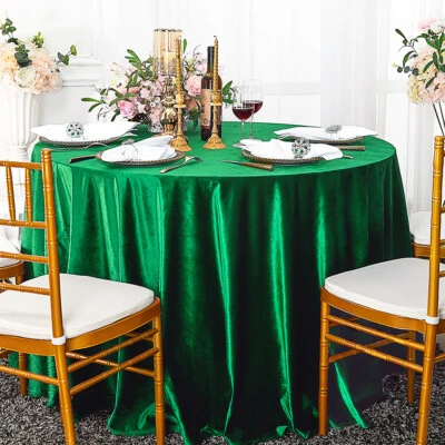 Wedding Linens Inc. 132" Round Italian Velvet Tablecloths Table Cover Linens - Image 1 of 4