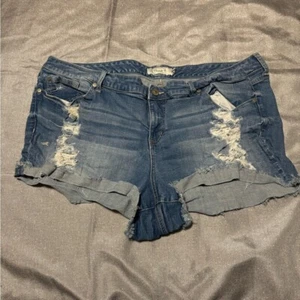 Torrid Blue Distressed Jean Shorts with Frayed Hem - Picture 1 of 3