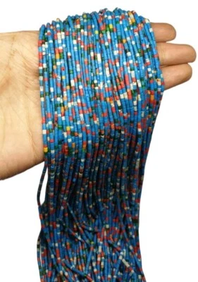 5 hebras de cuentas cilíndricas de tubo Heishi de semillas pequeñas afganas multi piedra joyería de 2 mm Foto 1 de 4