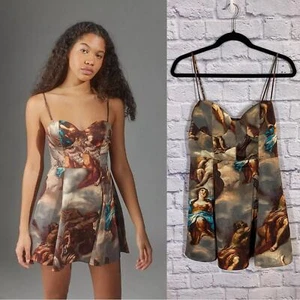 Urban Outfitters Orion Bustier Renaissance bedrucktes Mini-Schlupfkleid Größe Large - Bild 1 von 10