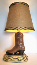 Vintage MId Century Western  Cowboy Boot & Rope Plaster Table Lamp & Shade  RARE