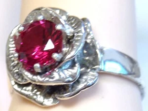 Red Lab Ruby Size 5.5 Ring 925 Sterling Silver USA Made Flower 1.60ct - Picture 1 of 8