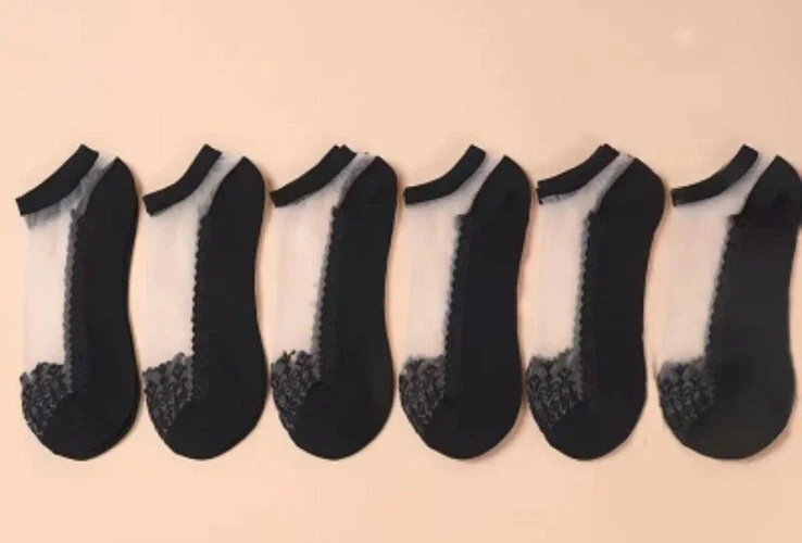 6 Pairs Of Black And White Lace No Show Socks Lightweight Breathable... - Image 1 of 1