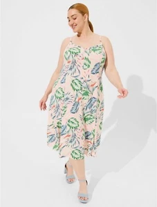 Torrid Women’s 1X Midi Sleeveless Dress Botanical Print Summer Beach Plus Size - Picture 1 of 6