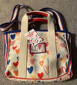 Brighton Tote Bag Mini Red White and You  Canvas with Hearts & Love READ - Picture 1 of 4
