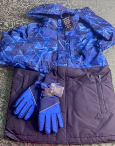NWT 16 14 GLOVES coat blue winter camo 3 in 1 ski puffer childrens place jacket - Picture 1 of 11