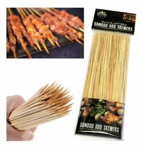 10" Bamboo BBQ Skewers Sticks 150pcs For Barbecue Kebab Fruit Wooden Sticks UK