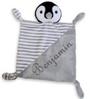 Baby Kuscheltuch grau Pinguin mit Namen bestickt Rassel Geburt Geschenk Taufe