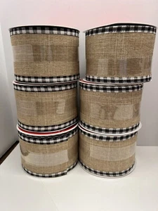Lot Of 6~2.5 Inch~20ft~ Celebrate It~Black&White&Brown Plaid Wired Ribbon NEW - Picture 1 of 2