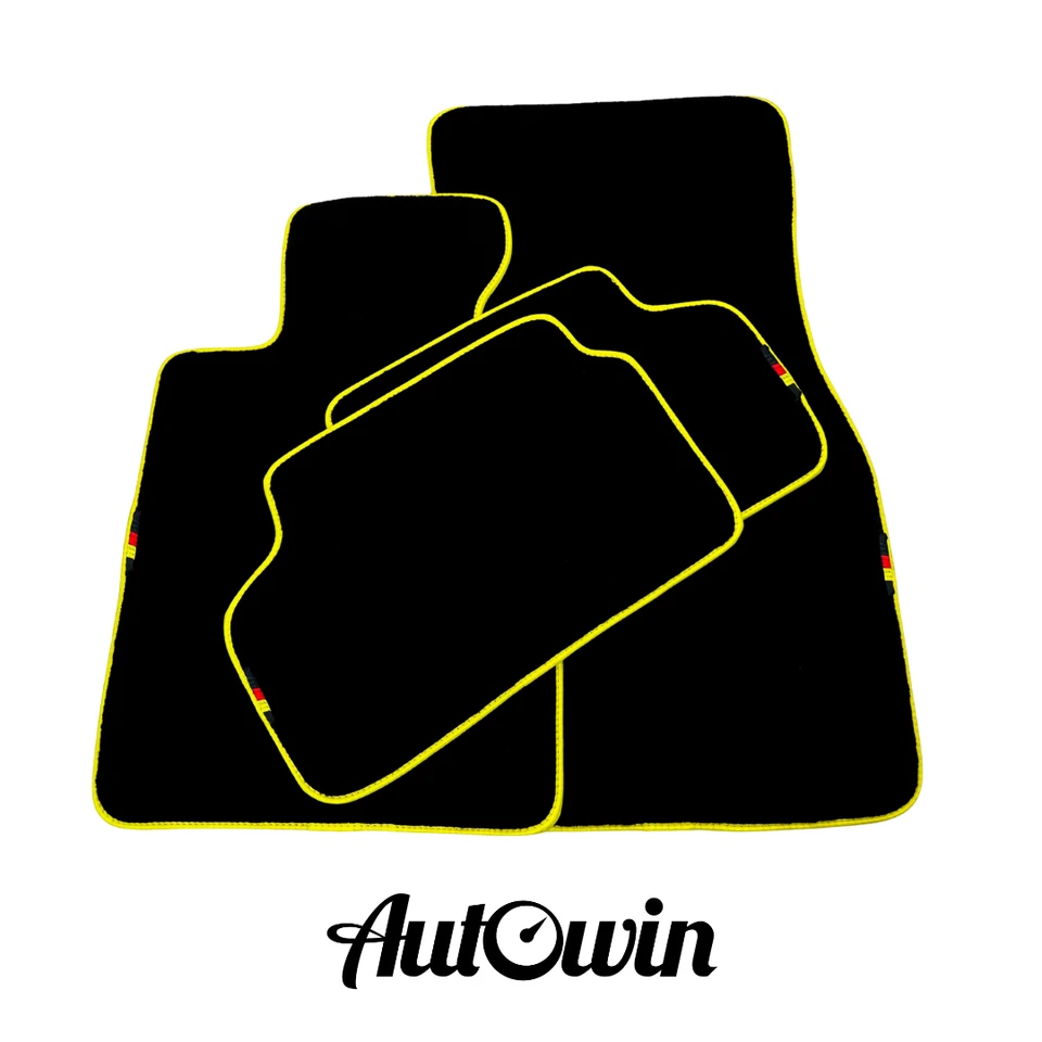 Alfombrillas negras AutoWin para BMW Serie 1 E88 Convertible 2006-2013 moldura amarilla Foto 1 de 4