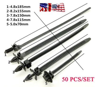 50 Pcs Car Line Cable Ties Zip Tie Push Rivet Clip Wiring Loom Harness Fastener - Image 1 of 4