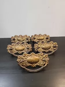 Vintage Messing Metall verziert Schubladenschrank zieht 5er Set Hardware - Bild 1 von 4