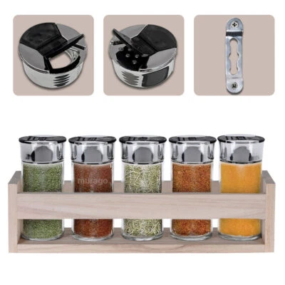 EXCELLENT HOUSEWARE B-WARE Gewürzgläser Set Gewürzregal Holz Wandregal Gewürzstreuer Dosen Ständer