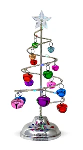 Tabletop Spiral Silver Christmas Tree - Multicolor Jingle Bells & Lights #3414 - Picture 1 of 7