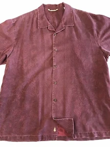 Tommy Bahama Maroon Floral Hawaiian Shirt 100% Silk Mens XL Short Sleeve - Picture 1 of 14