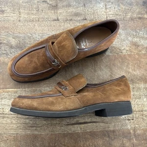 Vintage Mens Rockabilly Retr Hush Puppies Caramel Brown Suede Loafers Size 6.5 - Picture 1 of 9